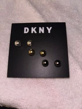 DKNY Metallic Stud Earring Trio in Silver, Gold and Gunmetal